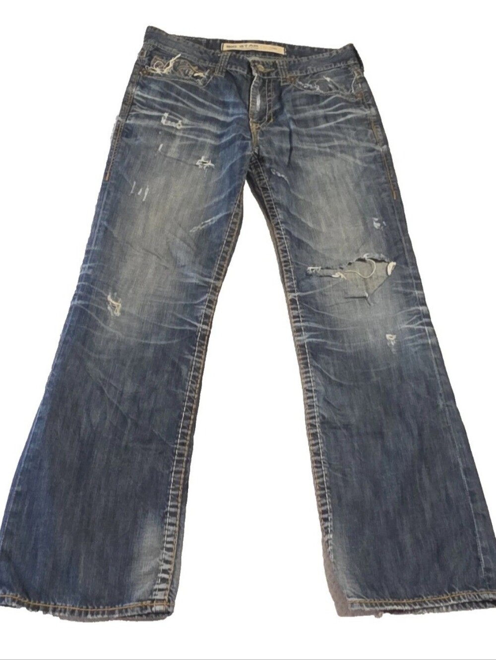 Big Star Pioneer Western Men's Distressed Denim Relaxed Boot Cut Jeans Size 34R